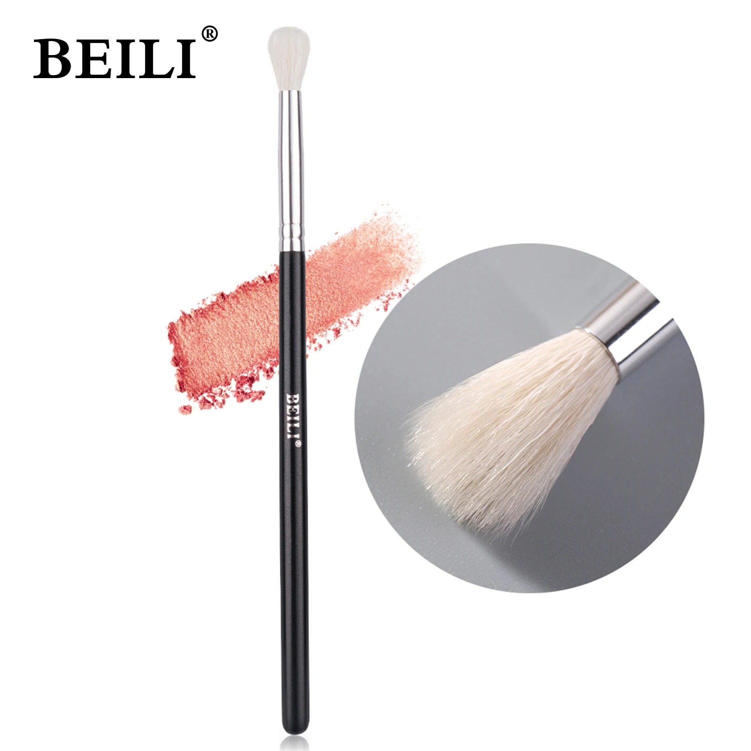 Beili #224 Pennello Per Trucco Ombretto In Pelo Di Capra Naturale Pennello Per Piccoli Occhi 1 Pezzo Pennello Per Trucco Manico Nero Glitterato