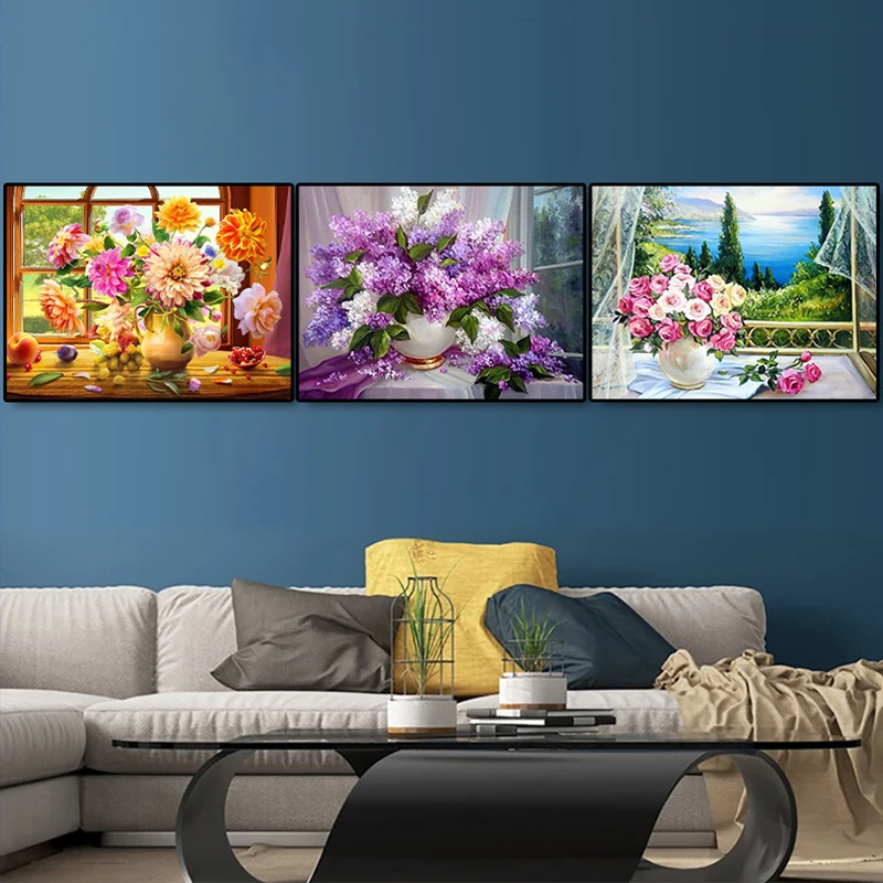 

Картина из страз 5D "сделай сам", ваза с цветами, искусственная мозаика, картина, полная вышивка крестиком, Набор для творчества, декор для гостиной, подарок