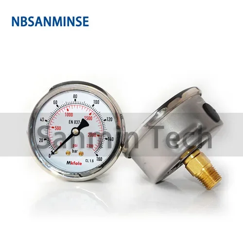 Description Picture 4 of itemInstruments Stainless Steel Gauge SM1SP63B 63mm 2.5inch 1/4 NPT Back Manometer Liquid Hydraulic For Oil Medium Pressure Gauge