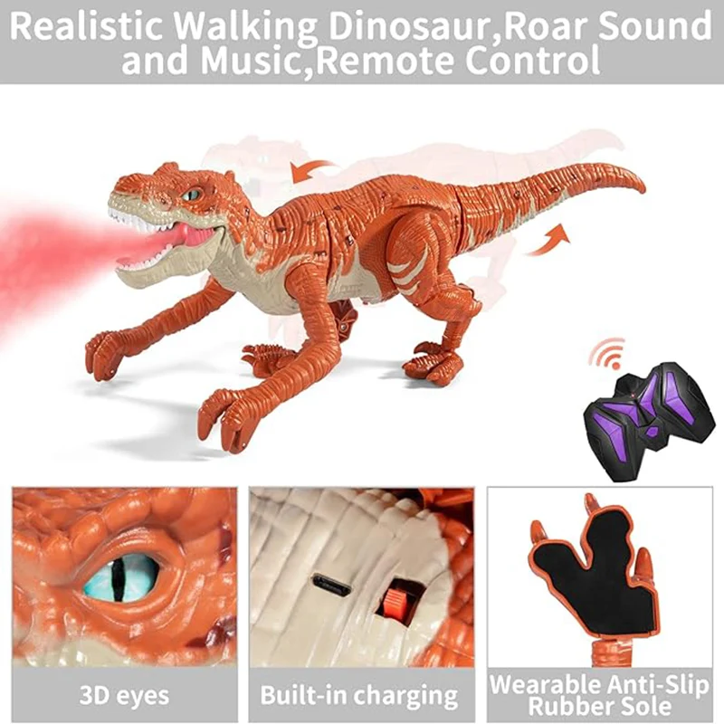 TEMI large RC Dinosaur Toy For Kids. Simulated T-rex With Spray, Light/sounds. Electric Walking. For 3-7-year-olds. 5