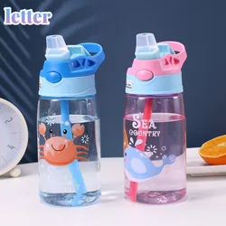 Copos de alimentação criativos do bebê dos desenhos animados da garrafa de água das crianças com canudos garrafas de água leakproof ao ar livre copo de chá 480 ml