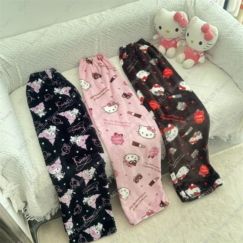 

Sanrio Hello Kitty Pajama Pants Cartoon Kuromi Soft Fabric Warm Cute Girls Trousers Fashion Women Home Pants Holiday Gifts
