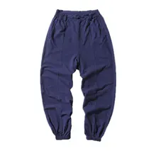 

Cotton and linen trousers men's loose feet solid color harem casual pants buckle large size cross pants wide leg bloomers