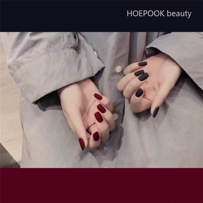 24pcs Finished Black Red Scrub Fake Nails Art Full Coverage Waterproof False Nails Set