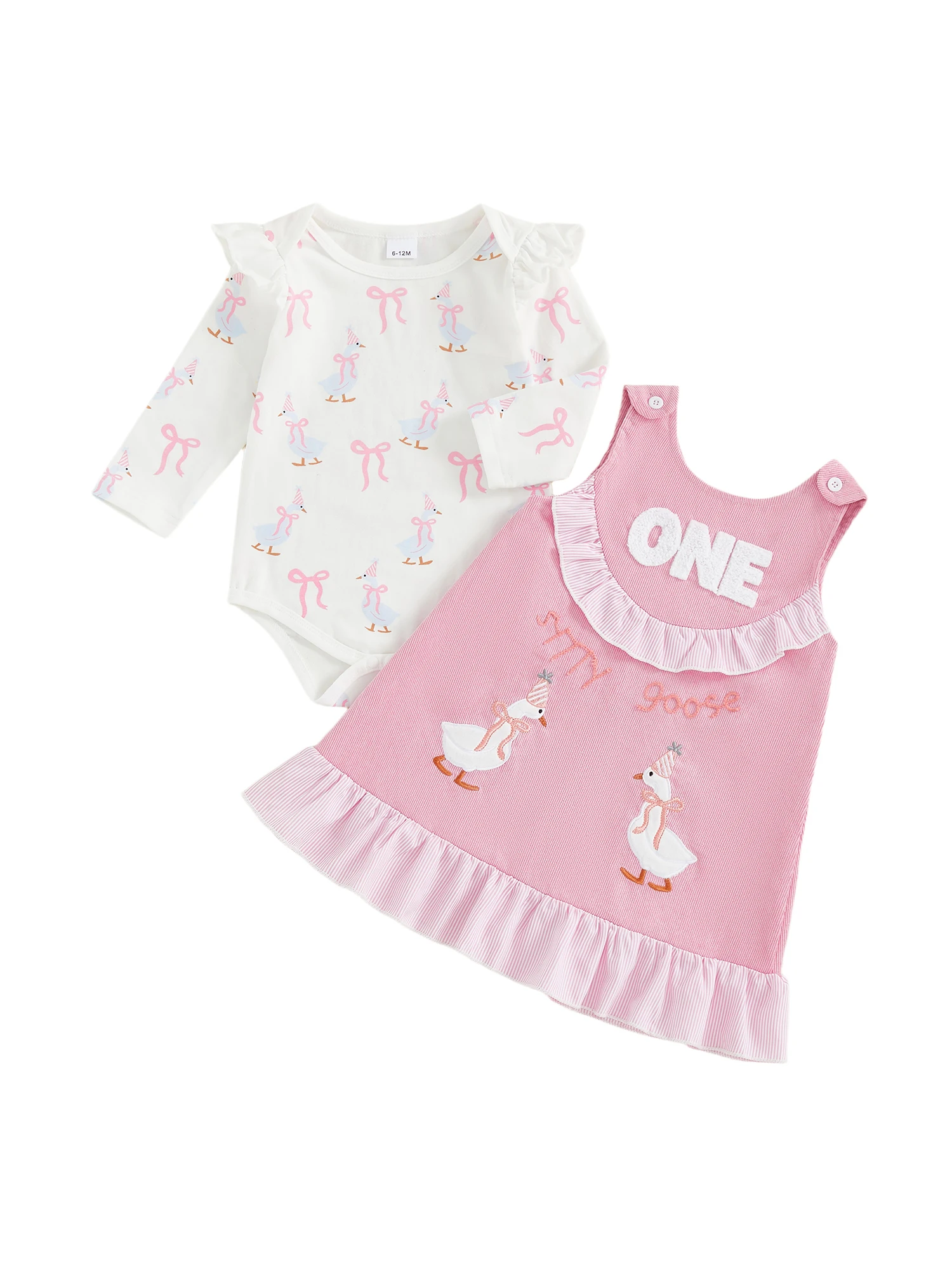 Toddler Girl Winter Outfits Long Sleeve Floral Print Romper Suspender Skirt Set Baby Girl Clothes for Birthday Party