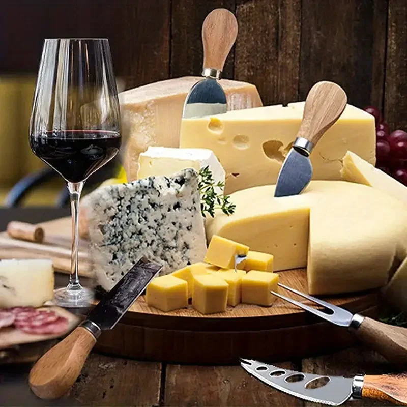 Steel Stainless Cheese Knife with Wooden Handle Cheese Knives Slicer Cutter Fork Spreader Knife for Charcuterie Boards