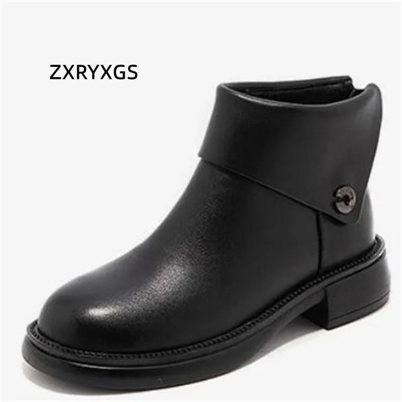 

ZXRYXGS Top Cowhide Roman Shoes Winter Boots 2022 New Elegant Fashion Genuine Leather Boots Women Boots Thick Heel Black Brown