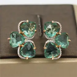 585 purple gold plated 14K inlaid emerald foliage earrings for women temperament fresh and exquisite glamour party jewelry