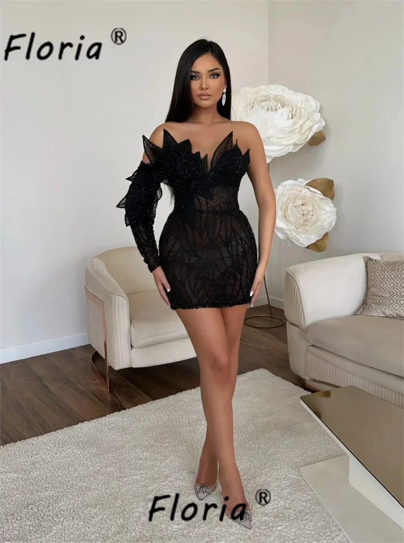 Luxo Beaded Crystal Cocktail Dress 3D Leaves Lace Appliques Short Prom Dresses Homecoming Mini Graduation Gown