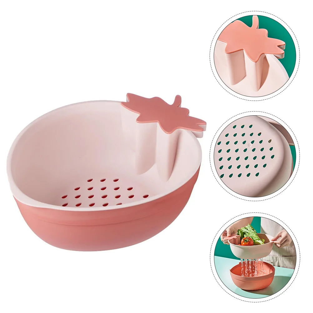 

Double Layer Drainer Basket Tablescape Decor Strawberry Easy to Clean Filter