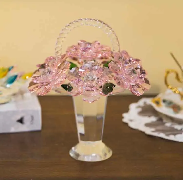 Blumenkorb-Skulptur, Raumdekoration, Kristall-Bastelornamente, Desktop-Dekoration für Zuhause, Büro, Kunstwerke, luxuriöse Geschenke, individuell – Detail 1