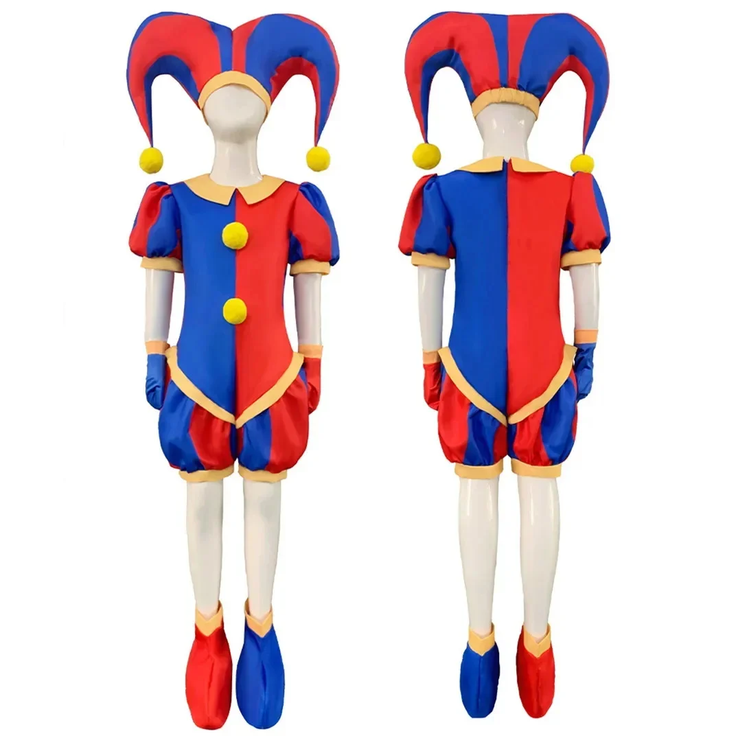 The Amazing Digital Circus Cosplay Clothing 5pcs Set Hat Pomni Halloween Outfit Jump suit Clown Set