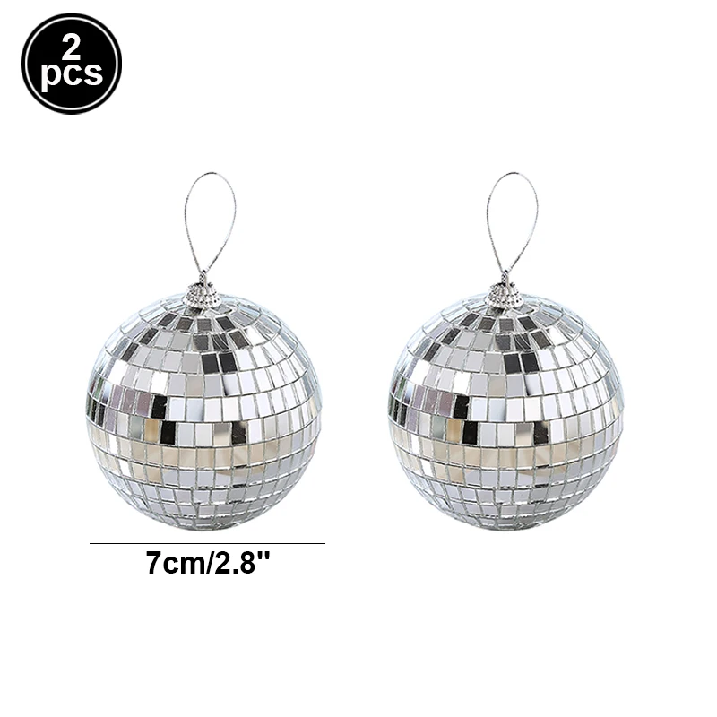 thumbnail image 1 of Bola de discoteca de espejo de 2 a 10 cm, decoración de fiesta de los años 70, adornos colgantes reflectantes para decoración de tartas de cumpleaños, suministros para bodas, 1 of 5