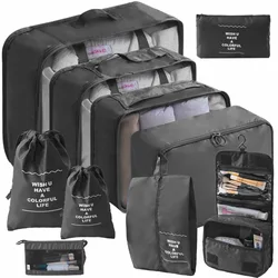 Travel Organizer Storage Set - Packing Cubes and Shoe Pouch (10pcs Black)