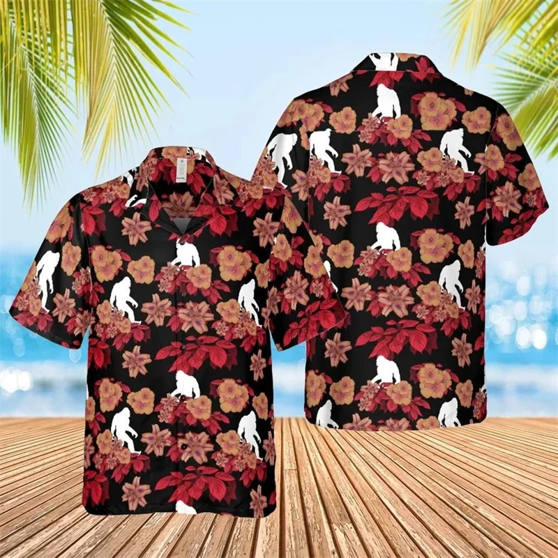 thumbnail image 1 of Nuevas camisetas de manga corta para hombre, divertidas, gorila, hibisco, holgadas y transpirables, camisetas hawaianas con estampado 3D, camisetas para fiestas en la playa, 1 of 4