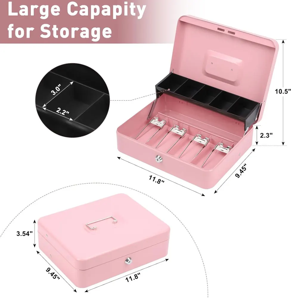 대용량 고강도 금속 현금함(1개) - 지폐 4칸, 동전 5칸, 계층형 현금함, 튼튼한 열쇠 보관함