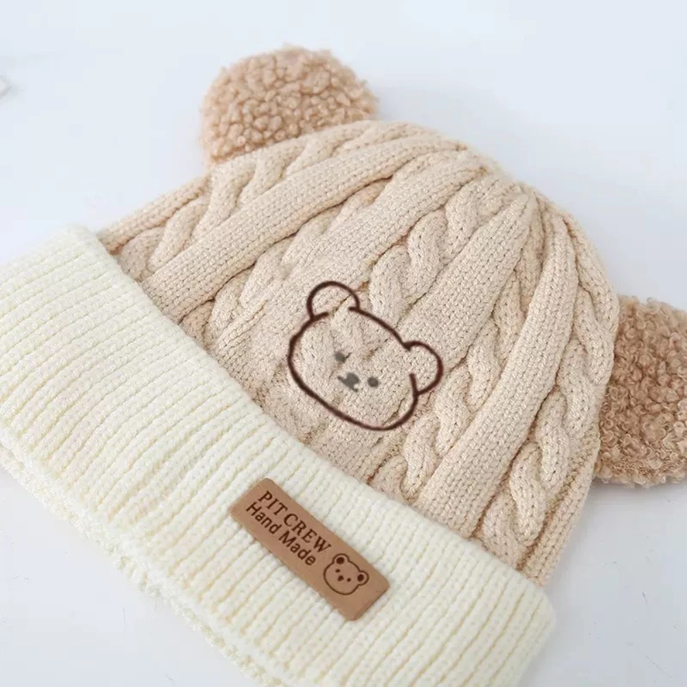Cute Bear Baby Earmuffs Cap Winter Warm Kids Plush Pullover Hat 6-36month Toddler Beanies Thicken Velvet Children Crochet Bonnet