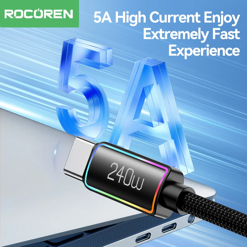 Rocoren 240W 5A High Power Fast Charging Type C Cable 100W PD 3.1 USB C Quick Charging Date Cord For iPhone Samsung Laptop iPad Best Sellers In Phones Accessories