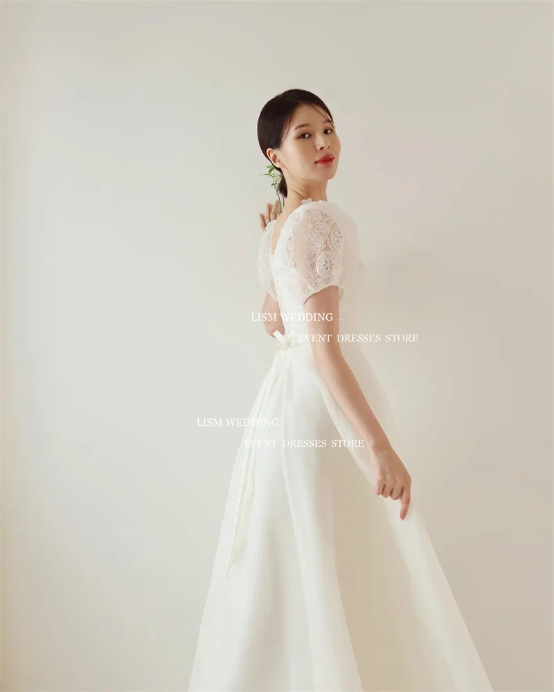 LISM Elegant A-Line Korea Wedding Dresses Photo Shoot Lace Square Collar Tulle Floor Length Corset Back Bridal Gowns Custom 4