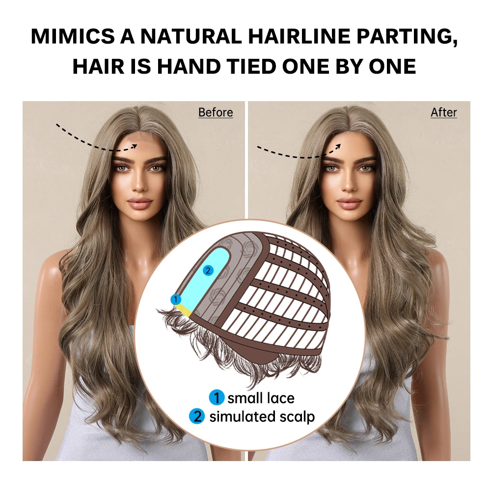 Milk Tea Brown Wig Synthetic Lace Front Wig For Women Long Curly Brown Hair Glueless Front Lace Heat Resistant Fiber Cosplay