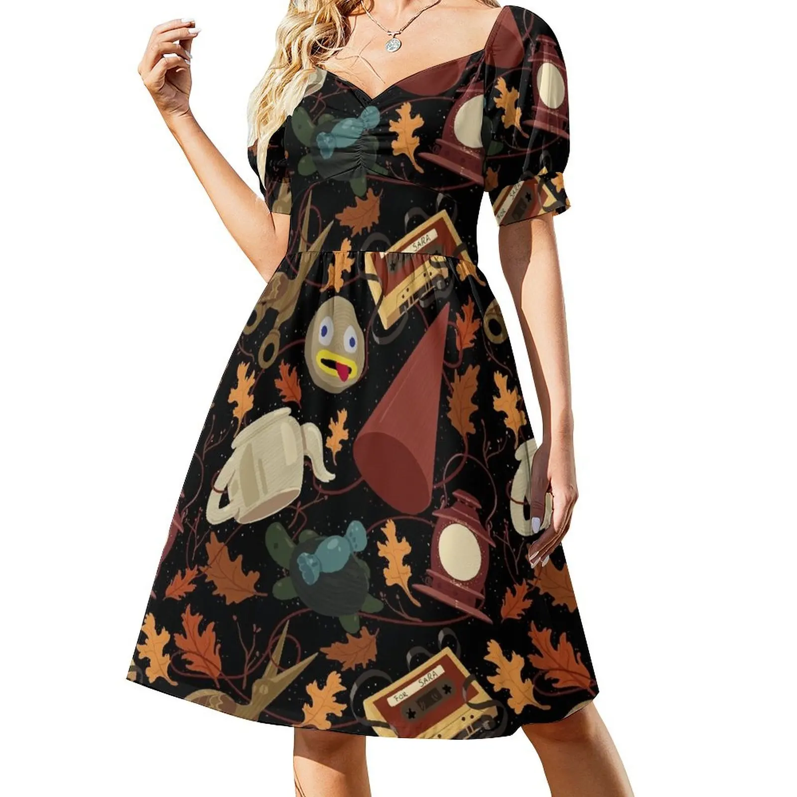 thumbnail image 1 of Vestido de manga corta con estampado "Más allá del muro del jardín", vestidos de fiesta para mujer, vestido de fiesta largo, vestido de verano para mujer, 1 of 7