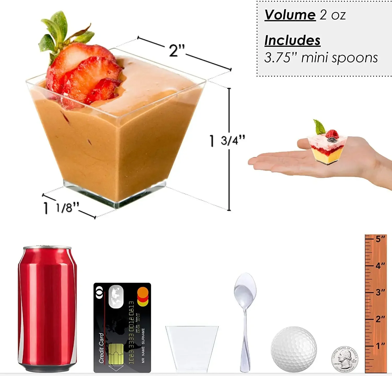 Description Picture 4 of itemClear Plastic 2oz/60ml Mini Disposable Dessert Cups with Lid and Spoon for Dessert, Pudding, Mousse, Yogurt, Snack (50Pcs)