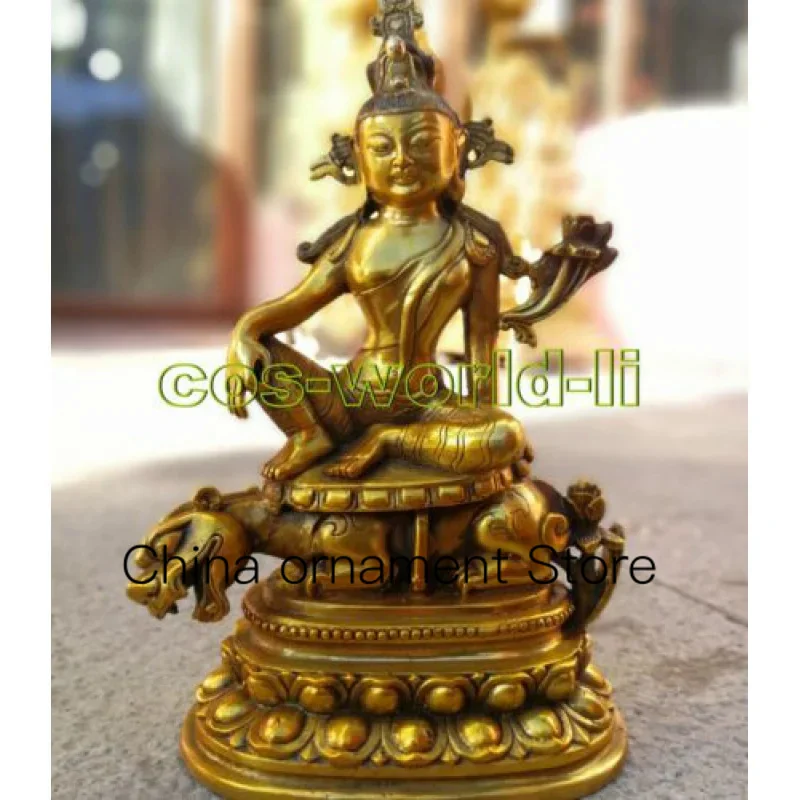 

Antique Bronze Gold-Plated Lion Roaring Water Moon Sitting Beast Guanyin Tara Buddha Statue