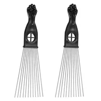 FRCOLOR 2pcs Fist Metal Pick Lift Hair Comb Detangle Braid Hair Comb Man Styling Comb for Home Barbershop (Black) 1