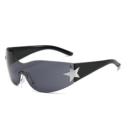 Trendy Unisex Oversized Frameless Shield Sunglasses (Black)
