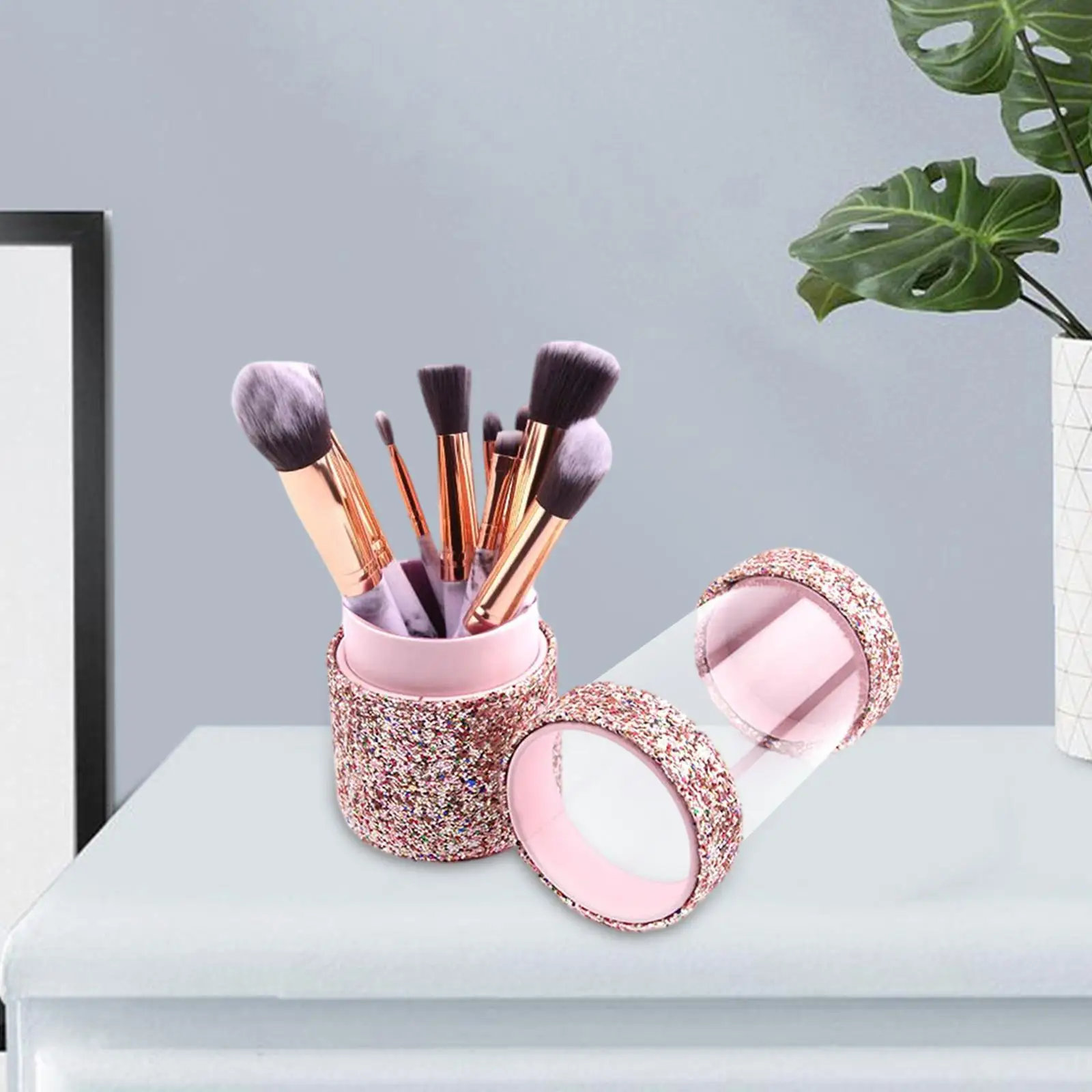 Glitter Makeup Brush Holder Clear Storage Stand for Cosmetics Desk Lipstick