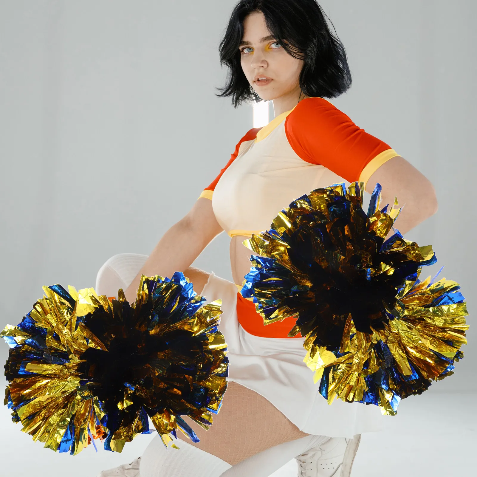 파란색과 금색 치어리딩 폼폼 2개 세트, 재사용 가능한 축구 응원용 소품, 군중 응원, 팀 동기 부여