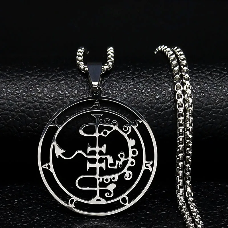 Sleek Lucifer Sigil Stainless Steel Satanic Necklace with Baphomet Charm