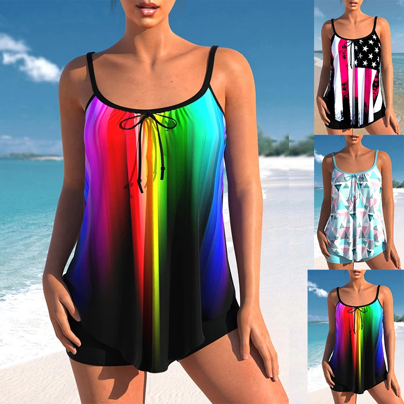 

2023 Women's Fashion Monokini Swimwear Two Piece Beach Swimwear Print Tankinis Summer Beach Wear Swimming New Tankinis Set