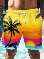 2024 Summer 3D Prints Hawaiian Vacation Style Printing Shorts Men's Casual Board Shorts Swim Trunks Drawstring Breathable Short 1