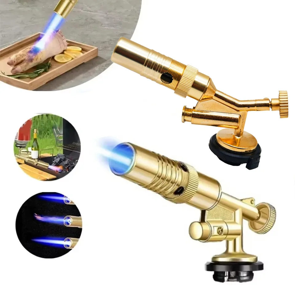Portable Gold Copper Gas Welding Torch High Temperature Flame BBQ Cooking Brazing Tool for Outdoor Heating And Metal Joining