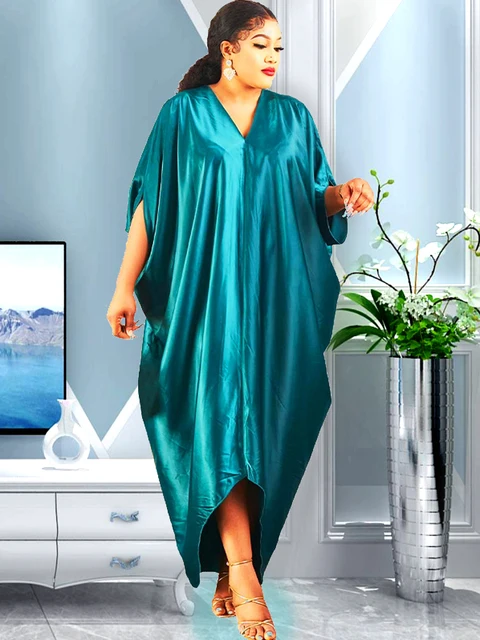 New Muslim Dresses For Women 2022 Stitching Color African Maxi Robe V-neck Print Short Sleeve Novelty Dress Kanga Clothing Bouou DR-802-5