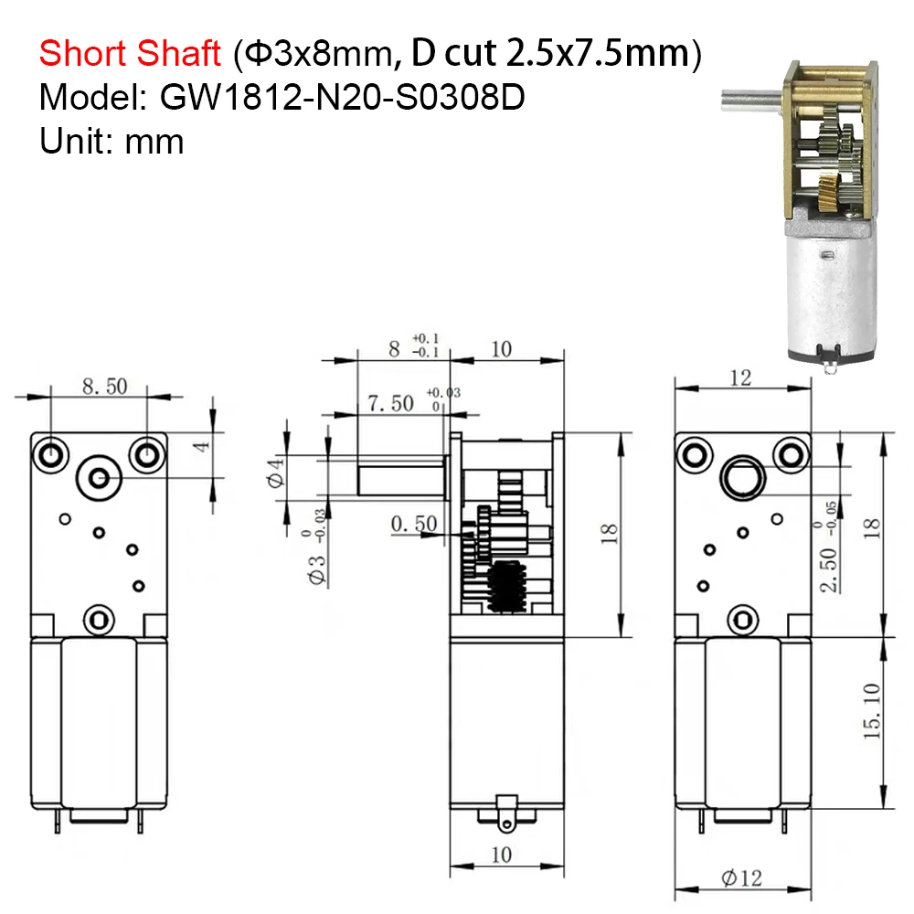 S052ce6b4f9d04fa388f90e0466d14b0ed GW1812-N20 DC 12V (do 6V 3V) Mini mikro Metal przekładnia ślimakowa DC szczotkowany silnik niska prędkość wysoki moment obrotowy długi wał podwójny wałek 16-381RPM