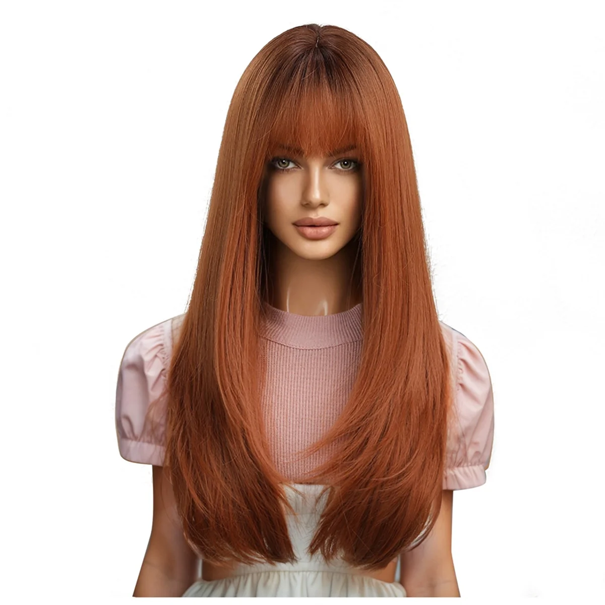 

Длинный парик с челкой для женщин, прямой оранжевый парик, многослойные синтетические термостойкие парики из химического волокна для ежедневного использования