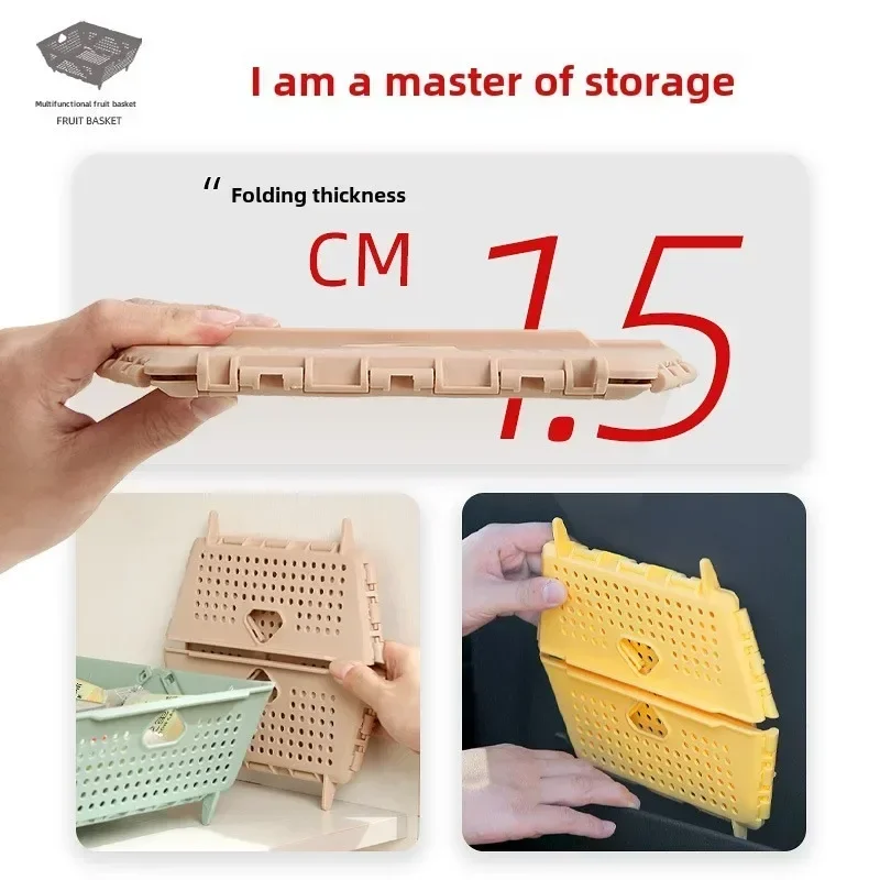 Hot Drain Basket, Fruit Basket, Foldable Plastic, Large Capacity, Raised Tiptoe, Household Kitchen, Vegetable Washing Basket