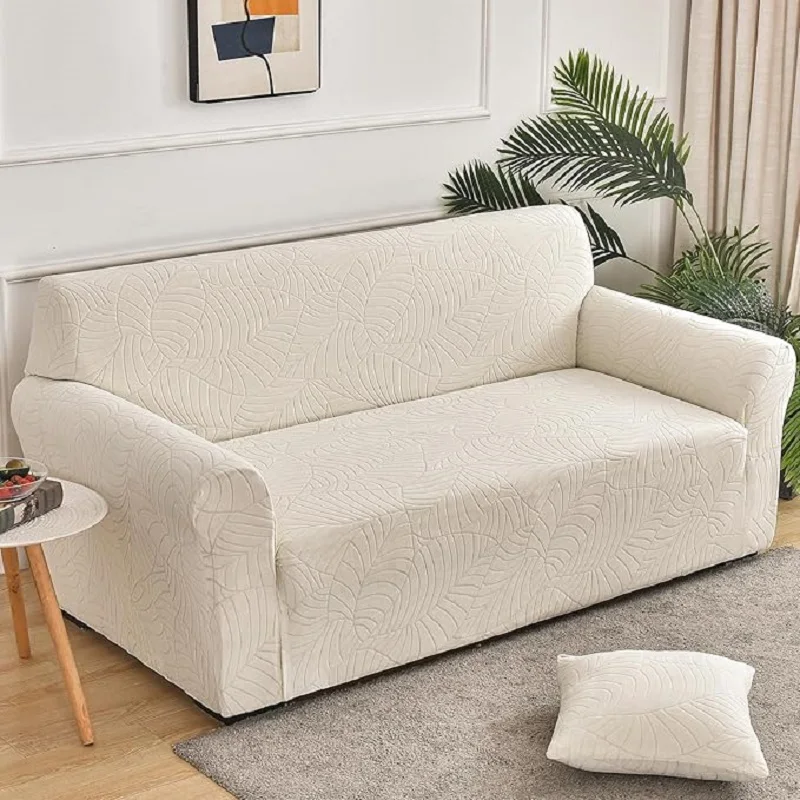 Thick stretch living room jacquard sofa cover L-shaped leaf pattern sofa cover 1/2/3/4 seat corner sofa cover machine washable 4