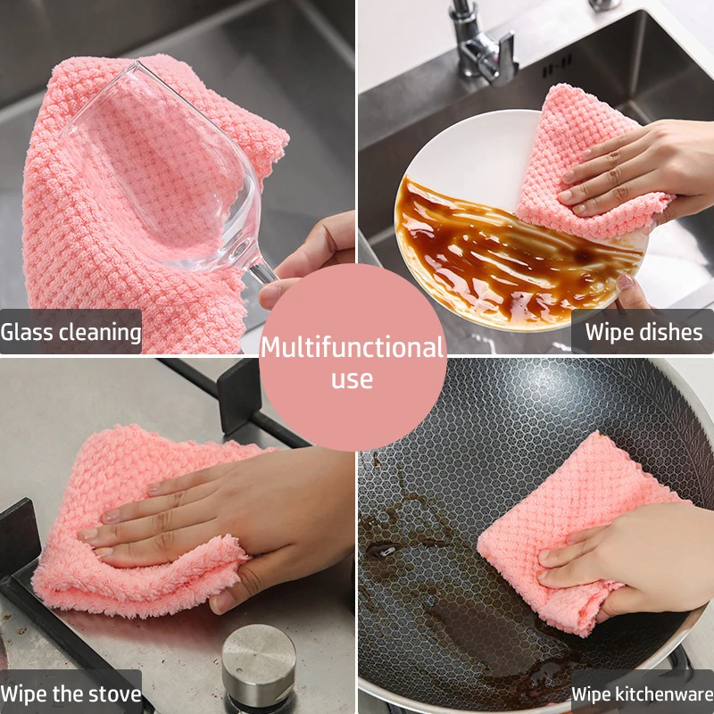 3/5Pcs Kitchen Cleaning Towel Absorbent Non-stick Oil Rags Pot Dish Washing  Wipe Cloth Microfiber Cleaning Cloth Dishcloth - AliExpress