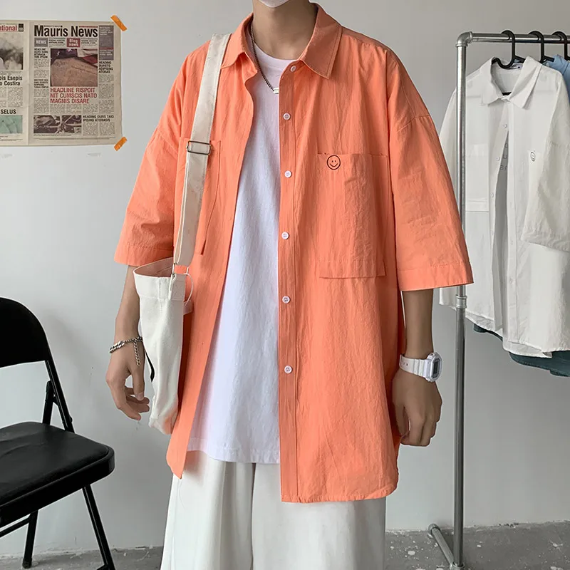

Printed Letter Short Sleeve Shirt Oversize Loose Casual Five-point Sleeve Hiphop Street Trend Outerwear Top Summer Men's Clothes