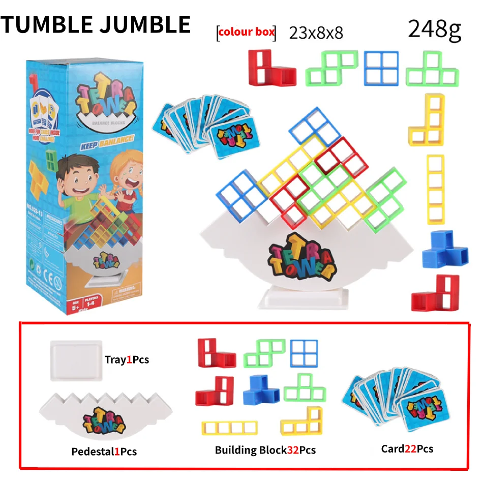 Building Blocks Toys 16/48Pcs 3D Tetra Tower Game Stacking Stack Building Blocks Balance Puzzle Board Assembly Brick Educational Toys Kids