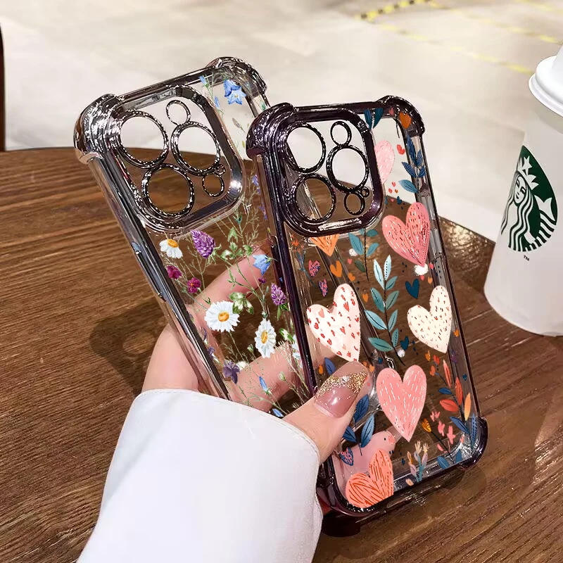 Graffiti Heart Flower Clear Soft TPU Phone Case