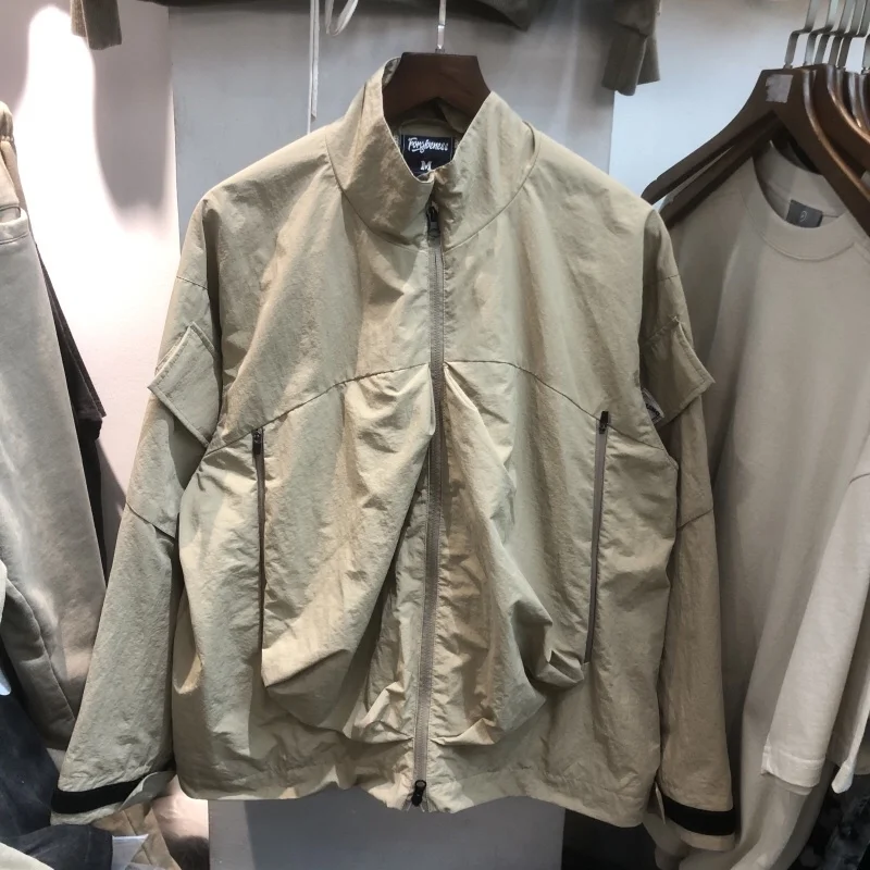 

2022 прощение однотонная куртка на молнии ветровка с несколькими карманами Тонкая Повседневная мужская и женская Свободная ветровка