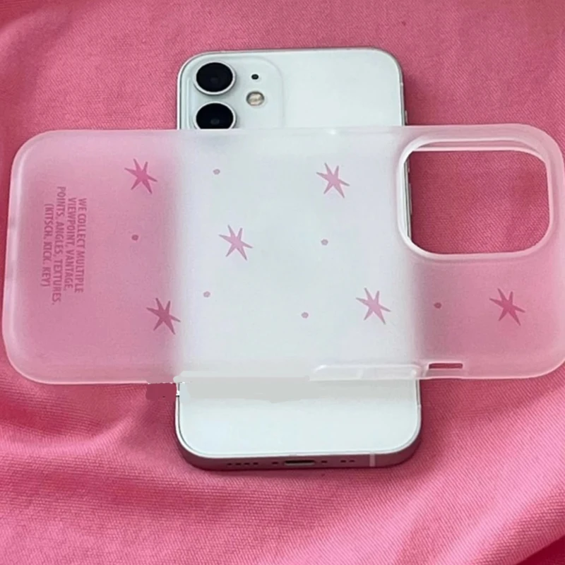 Pink & White Frosted Stars Korean-Inspired Phone Case - Y2K Style Cover