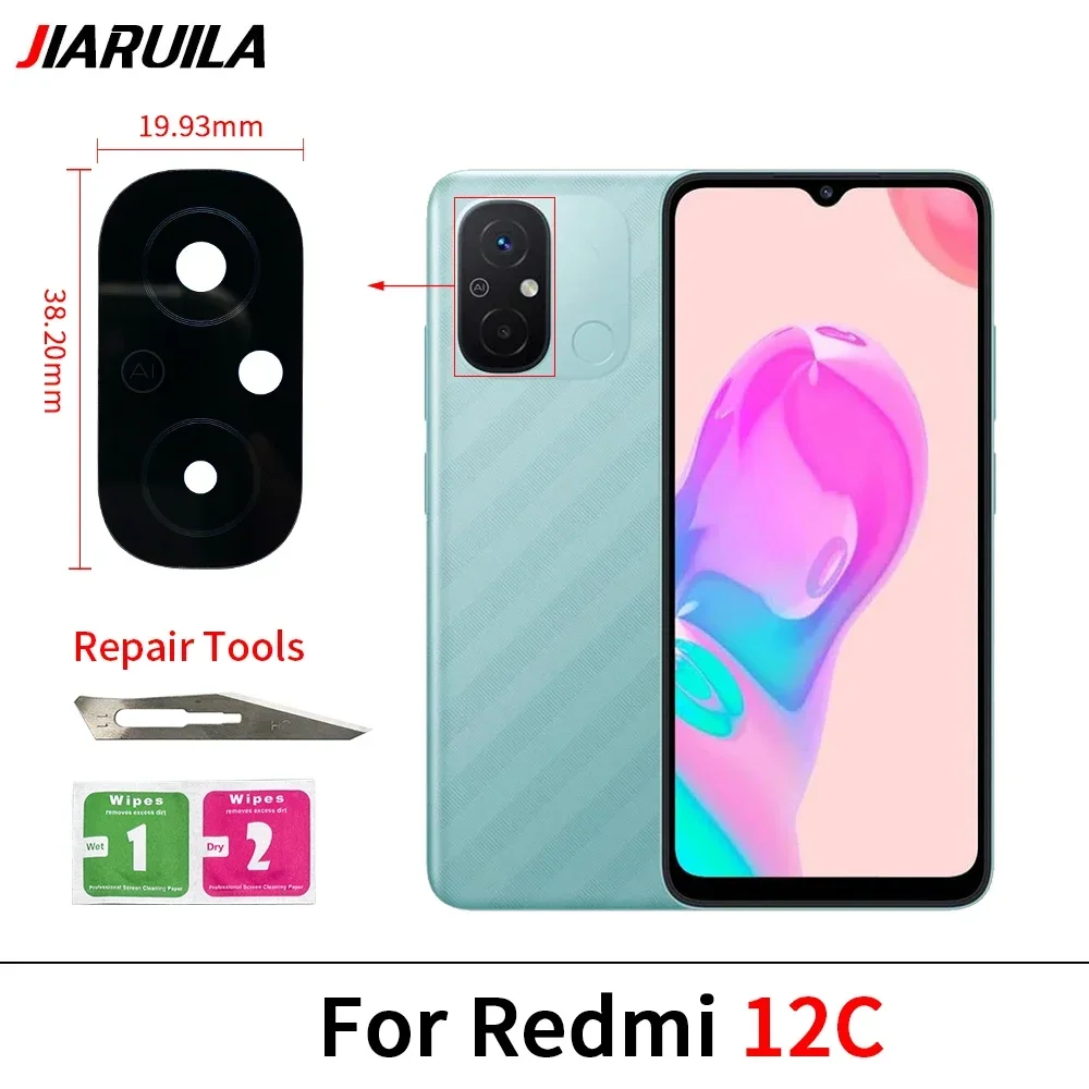 Phone Camera Lens Back Rear Glass Lens with Sticker Replacement Repair For Redmi 13C 13 A1 A2 A3 10 5G 10A 12 4G 5G 12C 12 Lite
