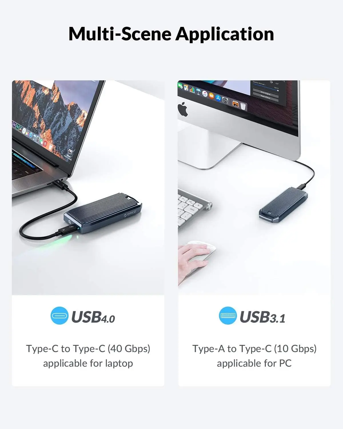 thumbnail image 2 of ORICO NVMe SSD Enclosure 40Gbps M.2 To USB-C Adapter For NVMe M-Key 4TB SSD 2280, Aluminum M2 External SSD Case, Compatible With Thunderbolt 3/4 USB3. 2/3.1/3.0/Type C -M234-Silver 2 of 12