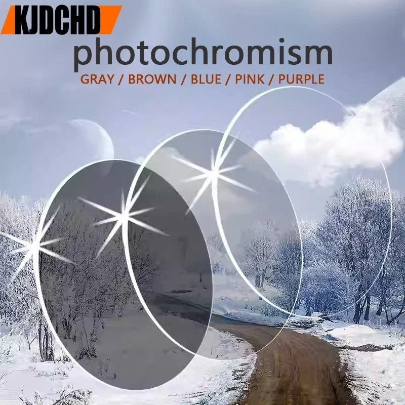 KJDCHD Photochromic Gray Brown Pink Purple Blue Series 1.56 1.61 1.67 Prescription Glasses Lenses For Myopia Hyperopia