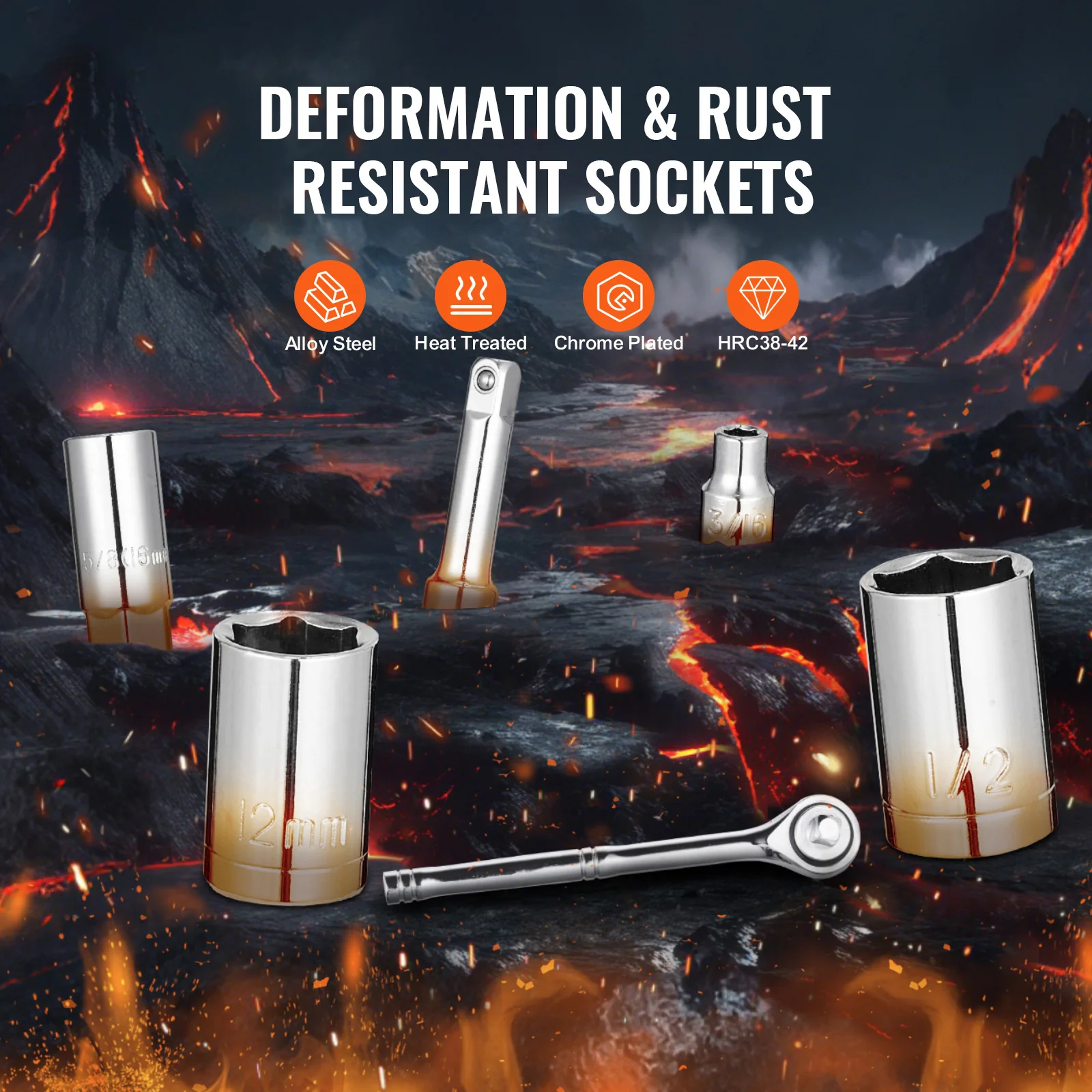 Alloy Steel Mechanics Tool Set with Sockets and Ratchet Handle